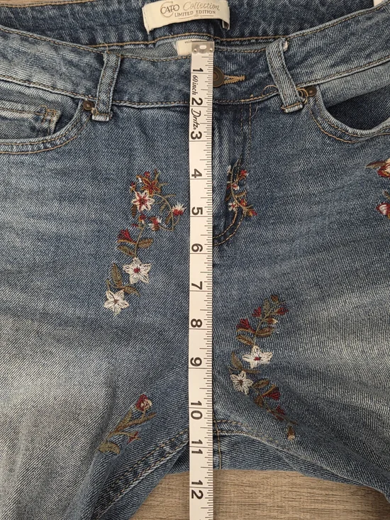 Cato Blue Denim Jeans with Red & Cream Floral Embroidery - Picture 6 of 8